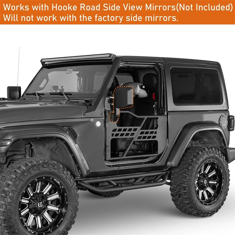 Tubular Steel Door Wrangler Road Fit 2-Door Jeep 2018-2023 Half JL Black Frame Guards Hooke