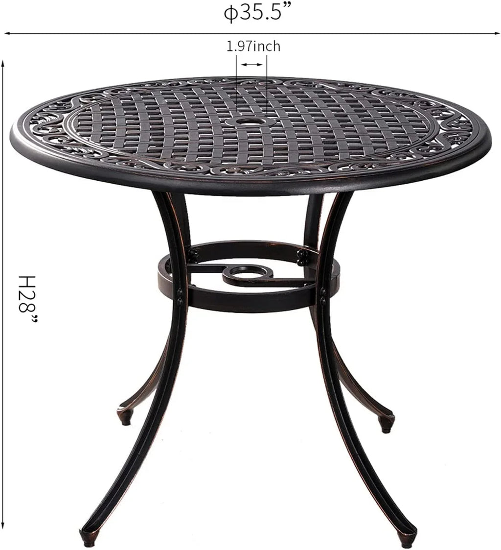 Hole,Round Dining Cast Patio Patio Table Aluminum Table, Outdoor 35.5 for Bistro with Porch Inch Table 1.97" Umbrella Patio, Dining Garden,