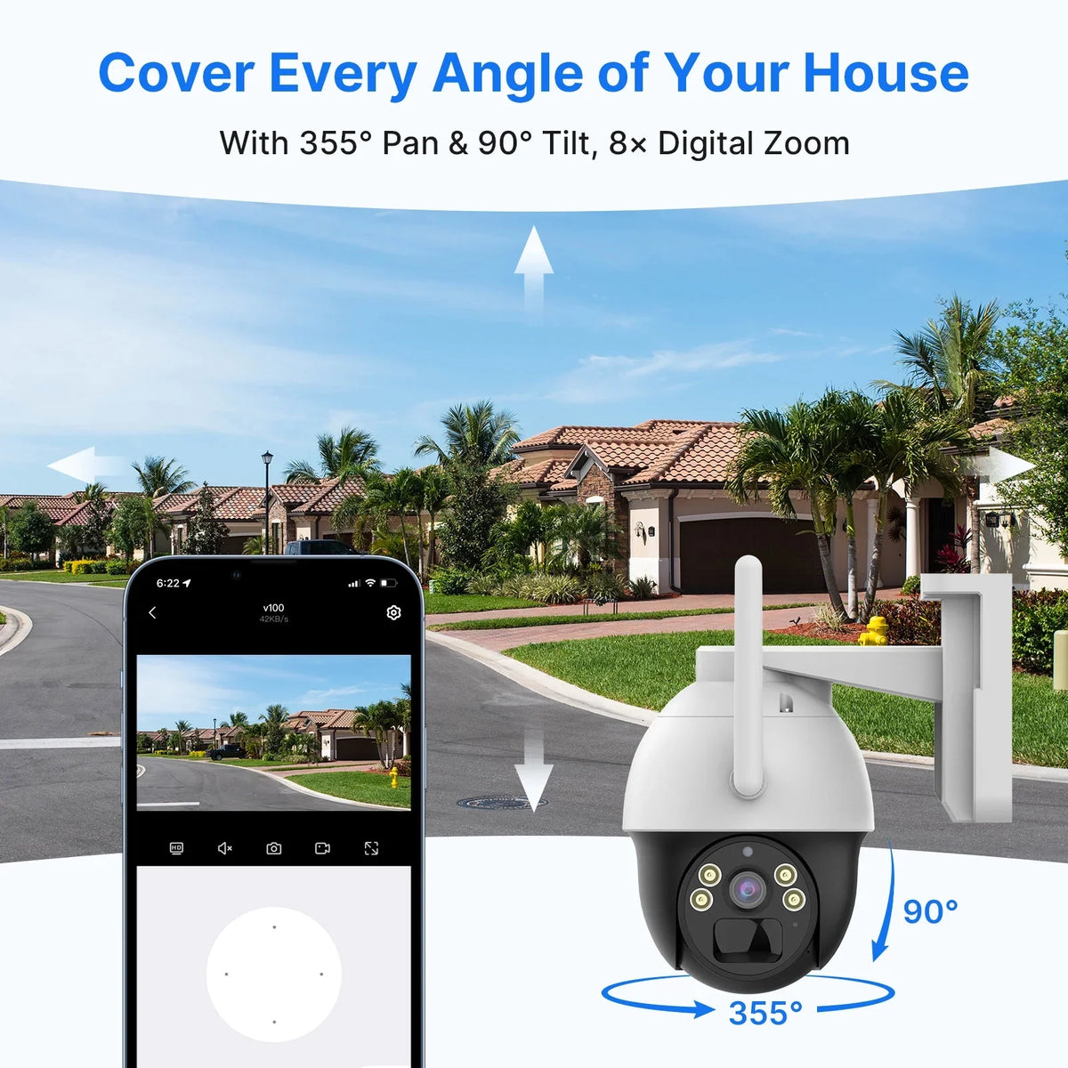 zoom,2-Way View digital Vision,Spotlights,SD Night Security Camera,360 Detection Pan/Tilt,8X Rechargeable Slot,Smart Card Solar AI Hiseeu Wireless 2K/3MP Battery Audio,Color