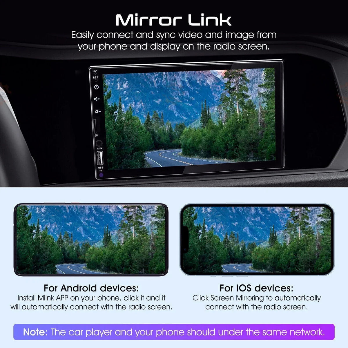Android/ Touch Player Radio Double Screen 7" Carplay Car 2Din Camera 12LED + Stereo