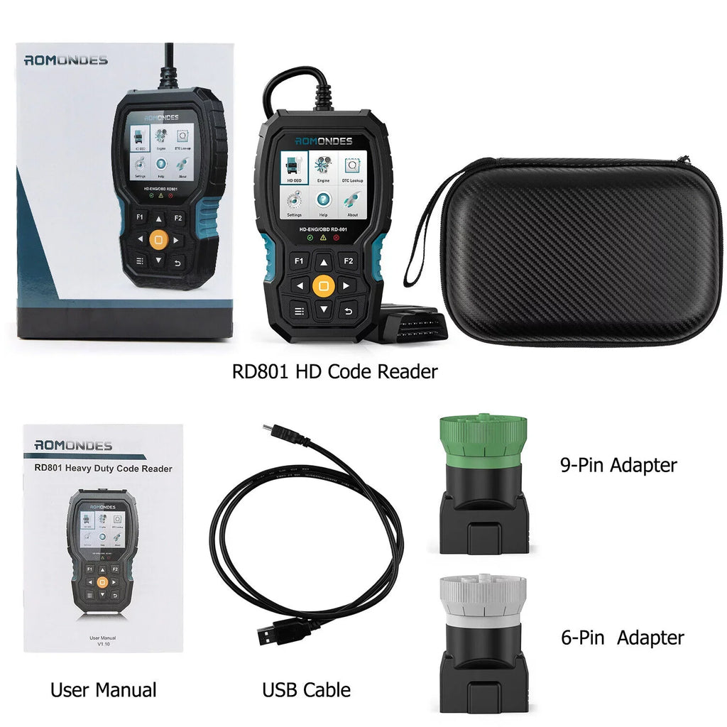Scanner Tool Reader Romondes Truck Heavy Diagnostic OBD2 Scanner Duty Diesel RD801 Code Truck