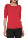 Shoulder Hilfiger Pleated Tommy Sleeves Womens Pullover Top Elbow