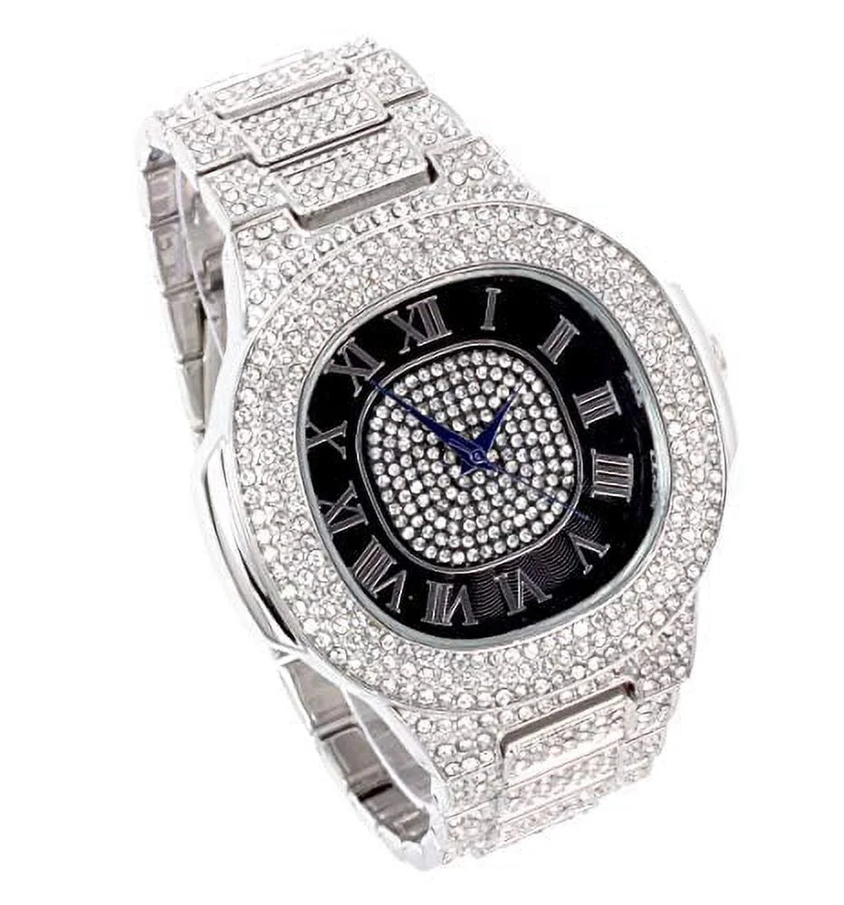 Watch Oblong Black) Mens Out (ST10235SDR# 8475Color Blast Silver - Metal Bling-ed on Color
