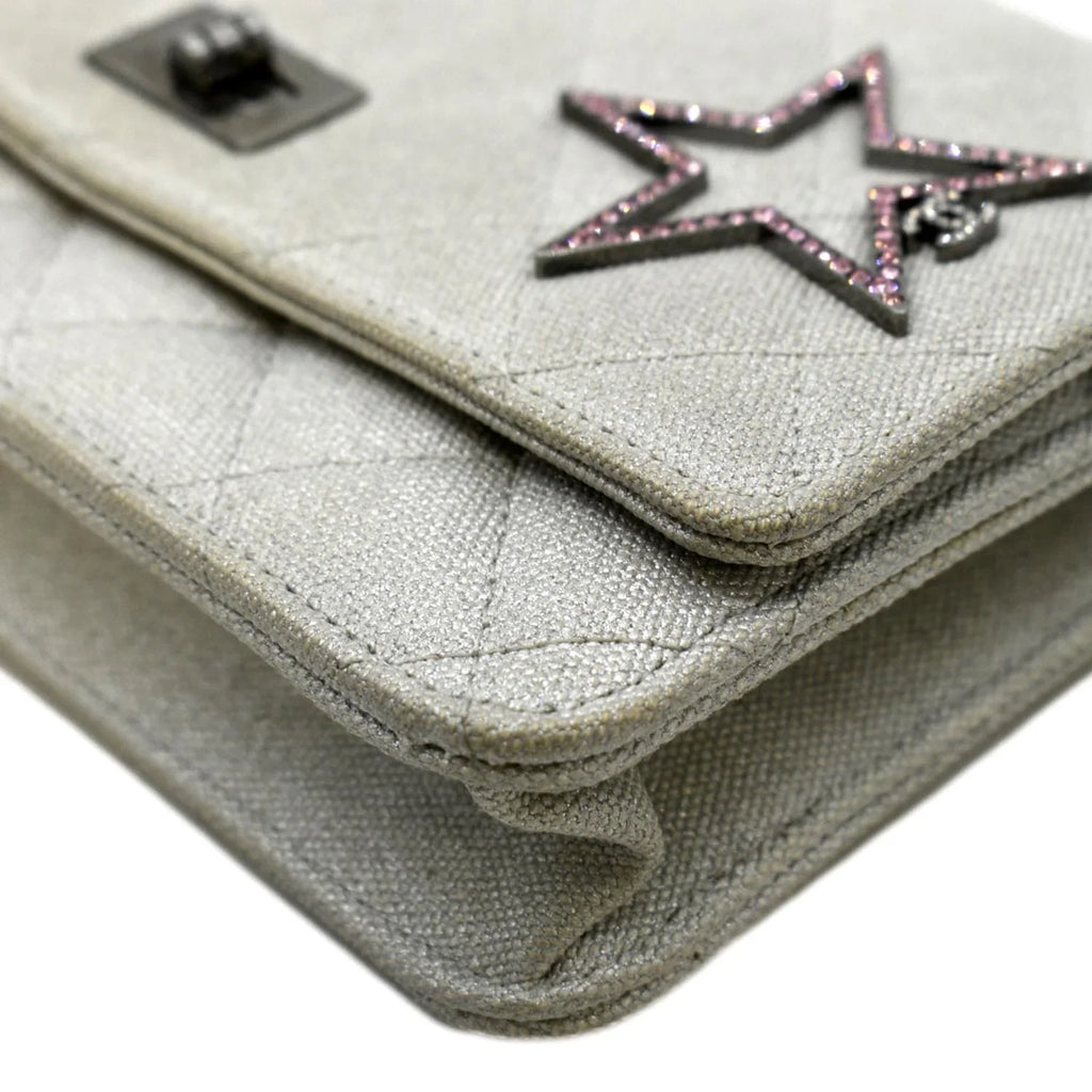 Pre-Owned Classic Quilted Light Space Canvas 2.55 Grey Reissue WOC Charm Crossbody Bag
