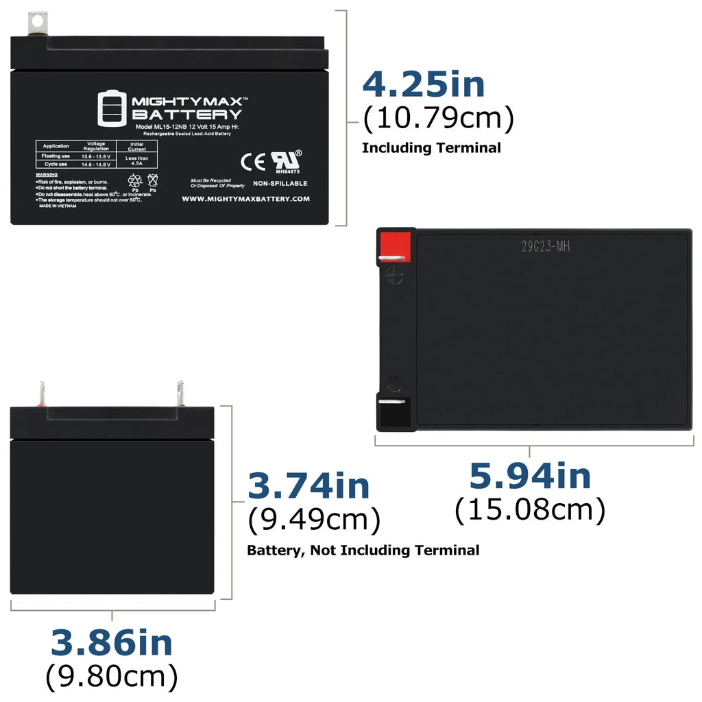 Evo 12V Scooter with Replacement Electric 15AH Compatible - 500W ML15-12NB Battery 3 Pack