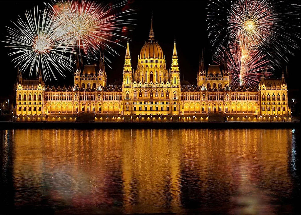 Props Lights Party of Illuminate Castle Backdrop Fireworks The River MOHome City View Water The Night Booth Studio Bloom Background Photo 7x5ft Background