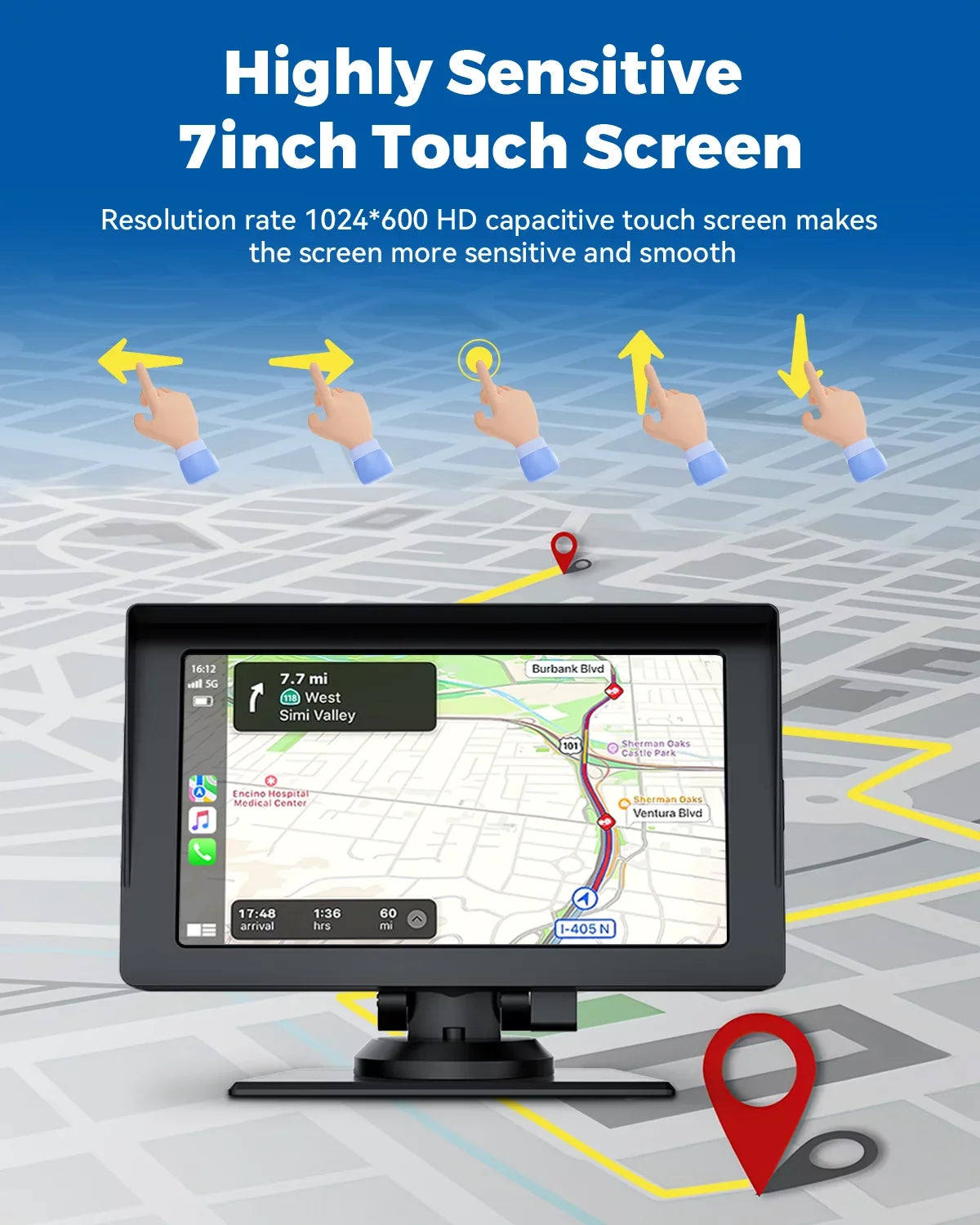 Auto,Bluetooth,FM, Touchscreen Car Camera,HD GPS Video,Car Navigation Reverse Stereo Wireless Portable Car LAMTTO Inch Audio Carplay,1080P with Receivers Siri with 7 Portable Airplay,Android