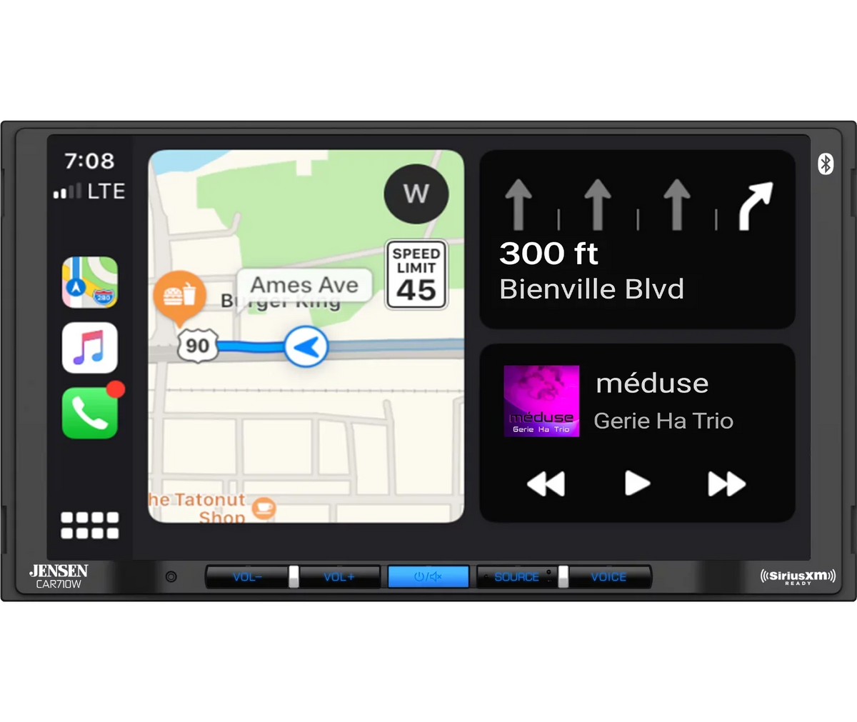 CAR710W SiriusXM-Ready Auto Wireless with l Wired Wireless Jensen and | l Multimedia CarPlay Mechless Bluetooth l Wired Receiver 7” Android Input Charging USB and with Built-in