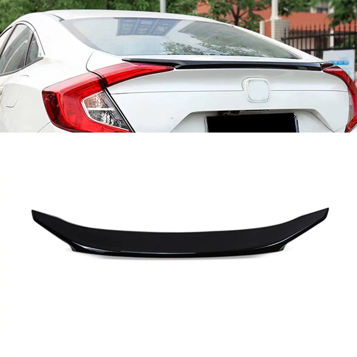 10th Spoiler Tech Civic with Compatible Style Lip JDM Xotic Black Trunk Glossy 4DR Rear 2016-2021 Gen Wing Honda