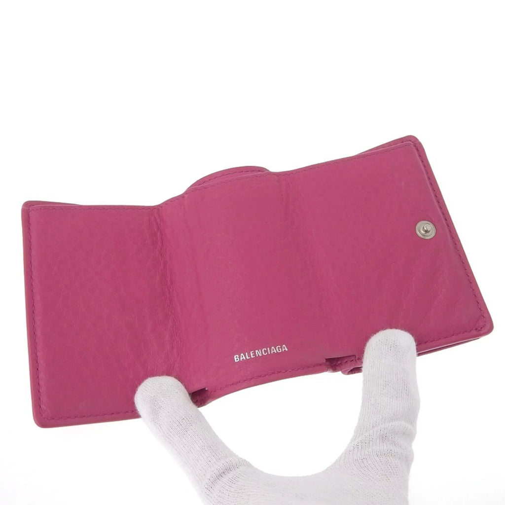 mini leather 391446 paper Pre-Owned tri-fold pink Balenciaga BALENCIAGA wallet hook (Good) with